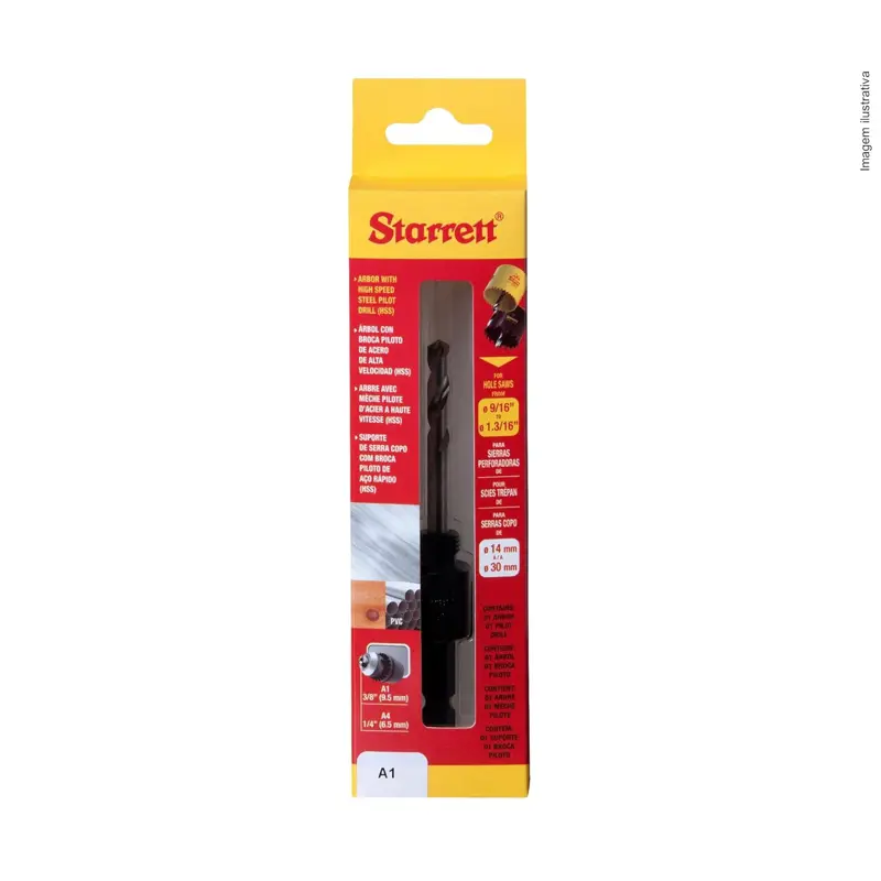 Starrett A1 Lochsägen Dorn - 14-30mm Schraubgewinde Sechskantschaft mit 6,35mm Hochgeschwindigkeits-Pilotbohrer - Schnellwechseldorn