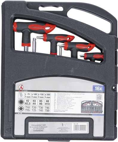 Schraubendreher-Satz mit T-Griff und seitlicher Klinge | Innensechskant / T-Profil (für Torx) | 16-tlg.